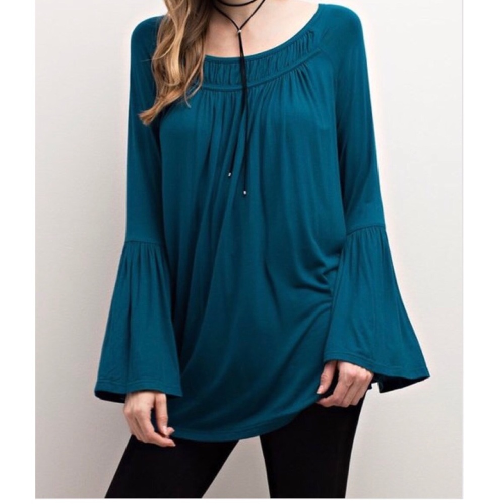 Teal long sleeve boho top